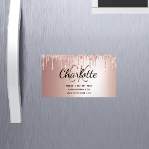 Rose gold glitter elegant monogram Magnetic business card