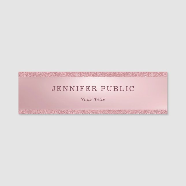 Rose Gold Glitter Elegant Professional Modern Name Tag (Front)