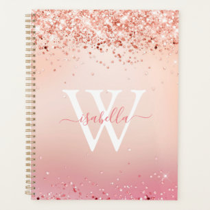 Rose Gold Glitter Elegant Script Name Monogram Pla Planner