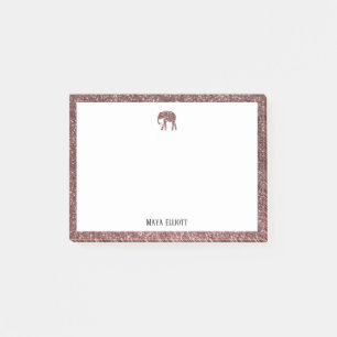 Rose Gold Glitter Elephant & Border with White Post-it Notes