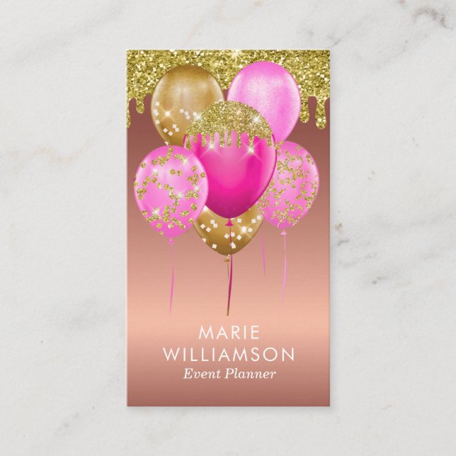 Rose Gold Glitter Event Planner Balloon Artist Business Card (Front)