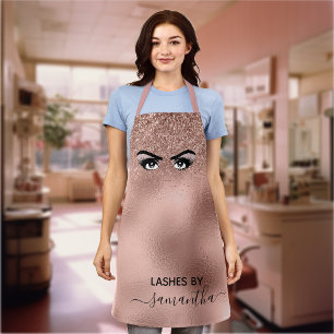 Rose Gold Glitter Eye Eyelash Handwritten Monogram Apron