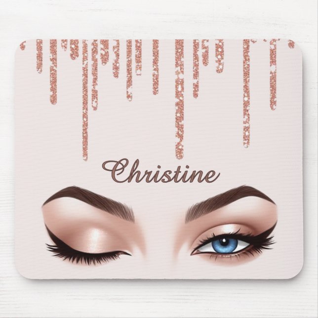Rose Gold Glitter Eye Makeup Desk Pad Mouse Mat (Front)