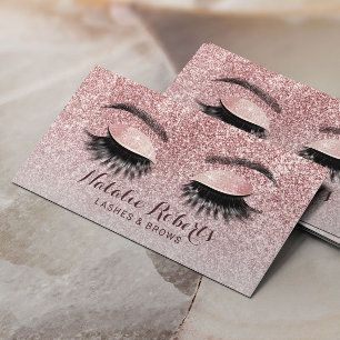Rose Gold Glitter Eyelash Extensions Beauty Salon Business Card