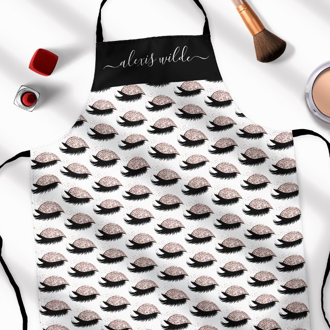 Rose Gold Glitter Eyelashes Personalised Salon Apron (Creator Uploaded)