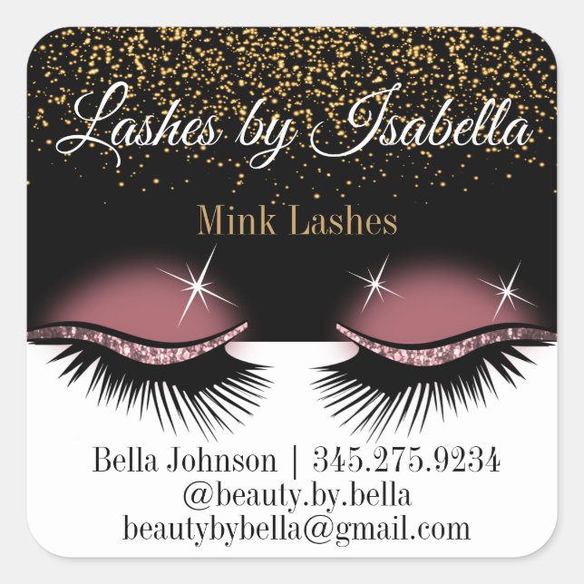 Rose Gold Glitter Eyelashes Square Sticker (Front)