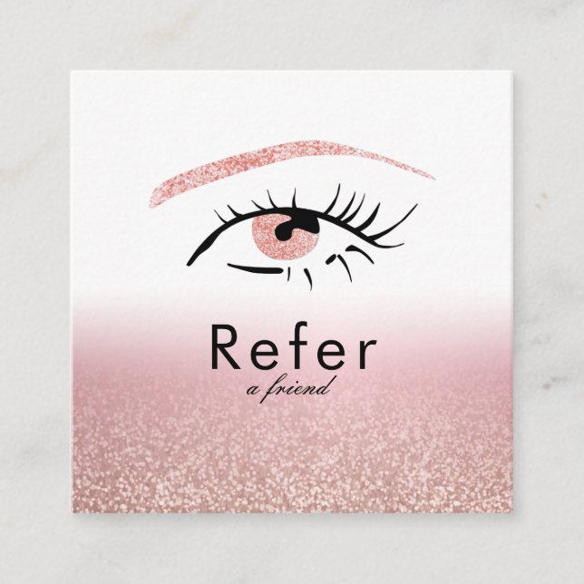 Rose Gold Glitter Eyes Brows Lashes Referral Card (Front)