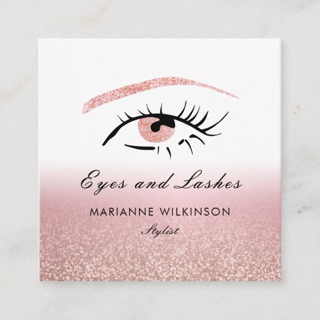 Rose Gold Glitter Eyes Brows Lashes Square Business Card (Front)