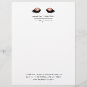Rose Gold Glitter Eyes Custom Letterhead