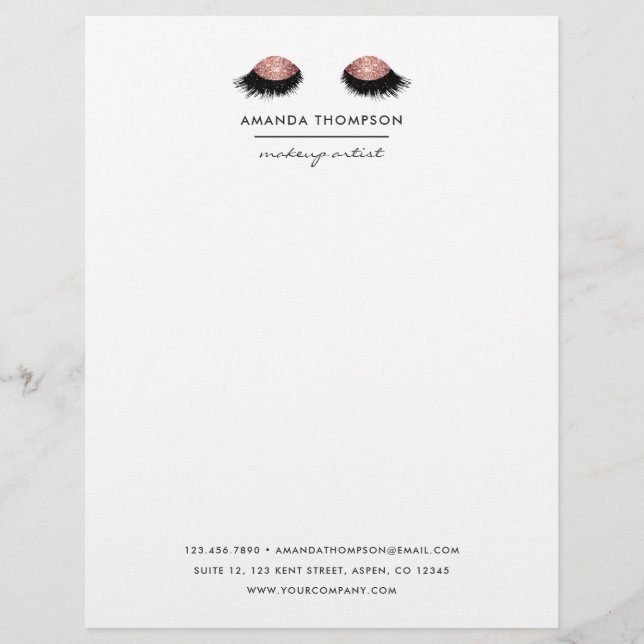 Rose Gold Glitter Eyes Custom Letterhead (Front)