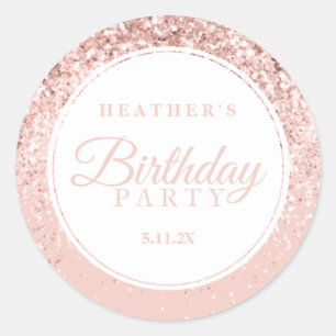 Rose Gold Glitter Fab Birthday Party Classic Round Sticker