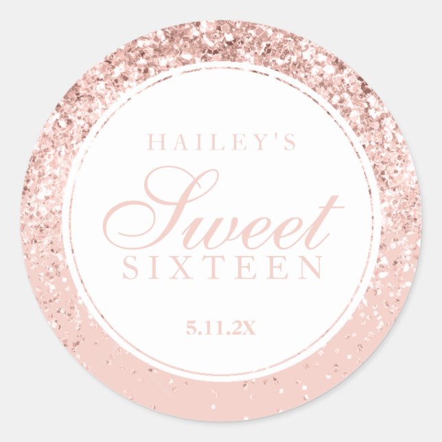 Rose Gold Glitter Fab Sweet Sixteen Classic Round Sticker (Front)