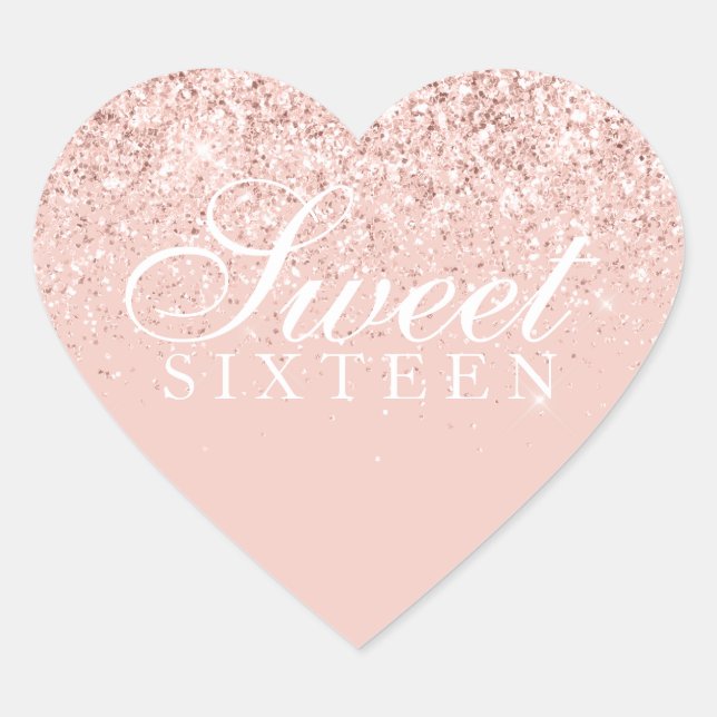 Rose Gold Glitter Fab Sweet Sixteen Heart Sticker (Front)