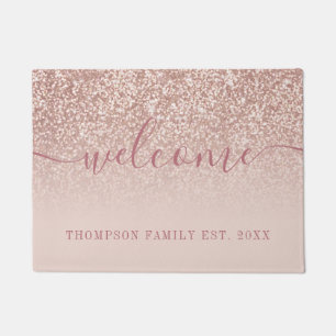 Rose Gold Glitter Family Name Doormat