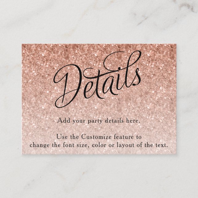 Rose Gold Glitter Fancy Script Detail Enclosure Card (Front)