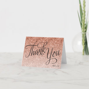 Rose Gold Glitter Fancy Script Thank You Card