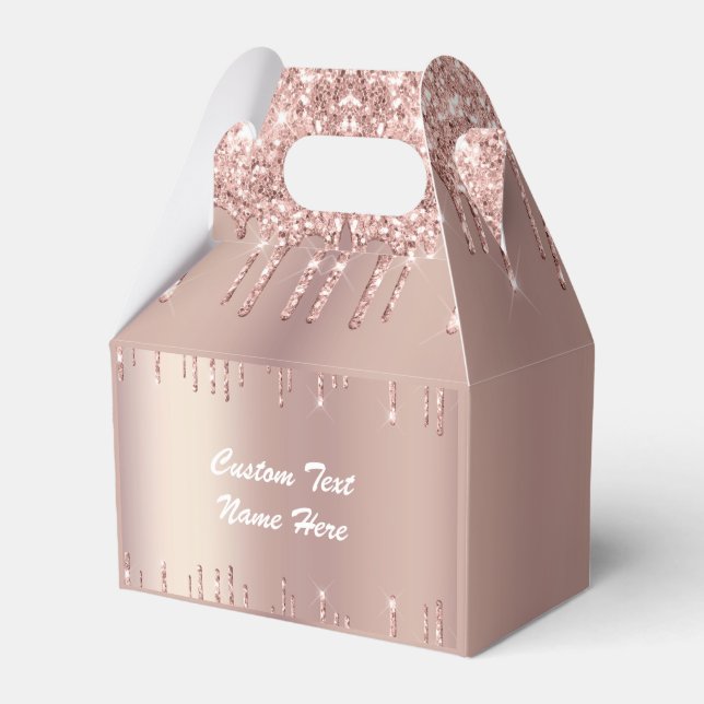 Rose Gold Glitter Favour Boxes Personalised Text (Front Side)