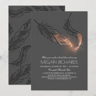 Rose Gold Glitter Feathers Elegant Bridal Shower Invitation