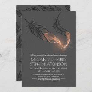 Rose Gold Glitter Feathers Rehearsal Dinner Invitation