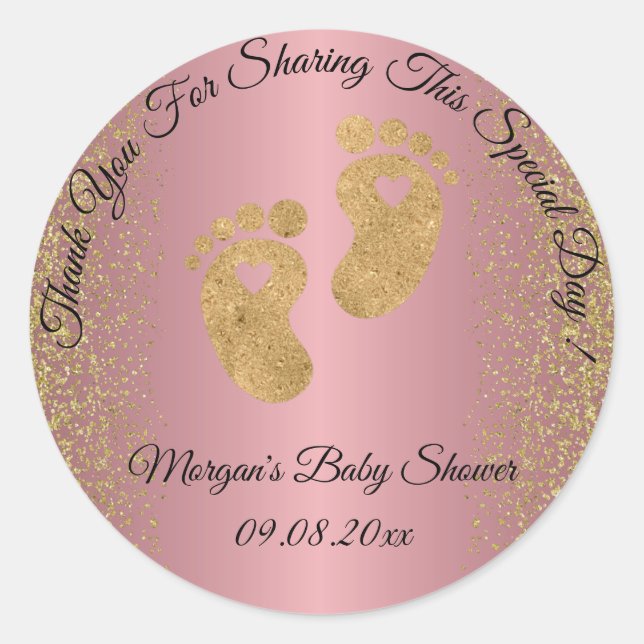 Rose Gold Glitter Feet Baby Shower Favour Thank Classic Round Sticker (Front)