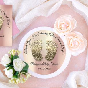 Rose Gold Glitter Feet Baby Shower Favour Thank Classic Round Sticker
