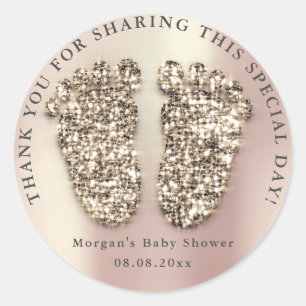 Rose Gold Glitter Feet Baby Shower Favour Thank Yo Classic Round Sticker
