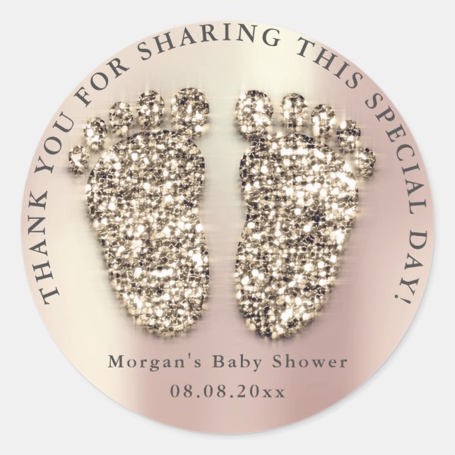 Rose Gold Glitter Feet Baby Shower Favour Thank Yo Classic Round Sticker (Front)