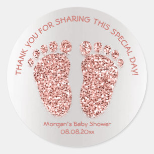 Rose Gold Glitter Feet Baby Shower Favour Thank Yo Classic Round Sticker