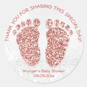 Rose Gold Glitter Feet Baby Shower Favour Thank Yo Classic Round Sticker