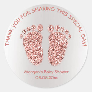 Rose Gold Glitter Feet Baby Shower Favour Thank Yo Classic Round Sticker