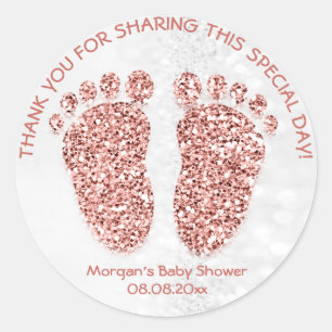 Rose Gold Glitter Feet Baby Shower Favour Thank Yo Classic Round Sticker