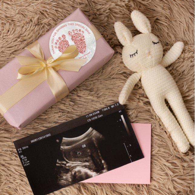 Rose Gold Glitter Feet Baby Shower Favour ThankGra Classic Round Sticker (Creator Uploaded)