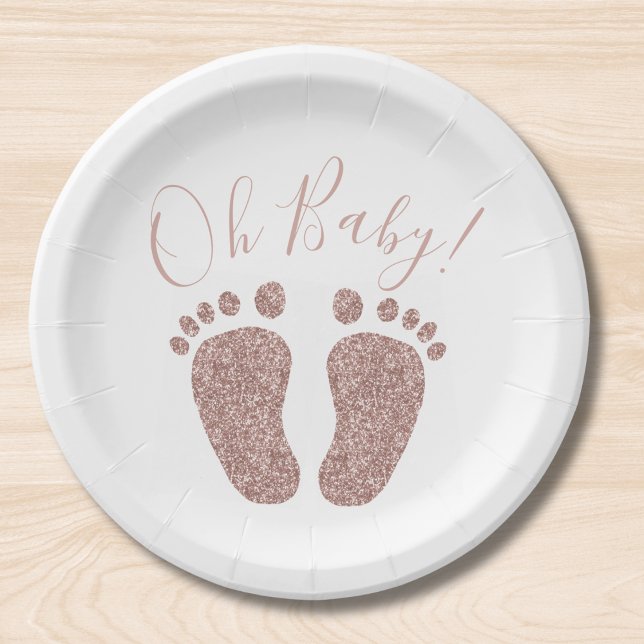 Rose Gold Glitter Feet Baby Shower   Paper Plate (Creator Uploaded)