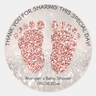 Rose Gold Glitter Feets Baby Shower Favour Thank 1 Classic Round Sticker