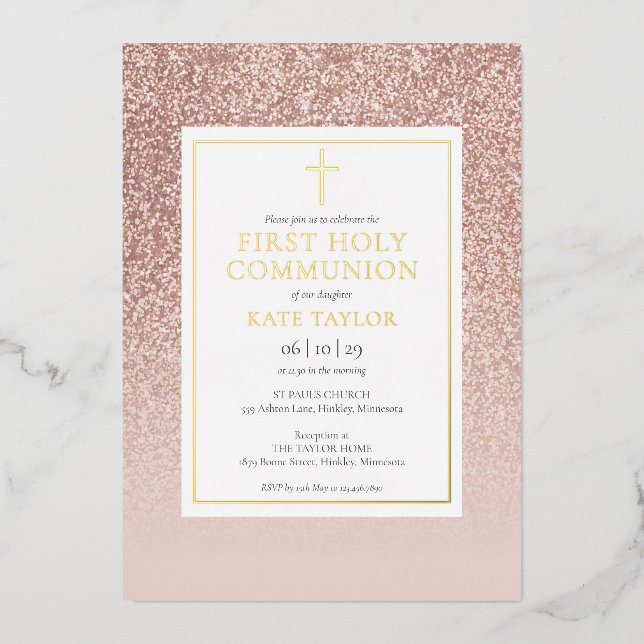 Rose Gold Glitter First Holy Communion Gold (Front)