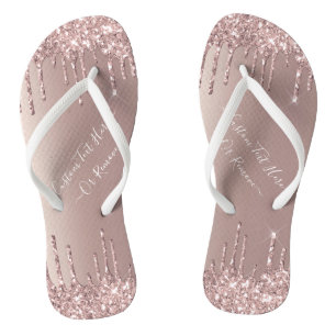 Rose Gold Glitter Flip Flops Personalised Text