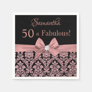 Rose Gold Glitter Floral Damask 50th Birthday Napkin