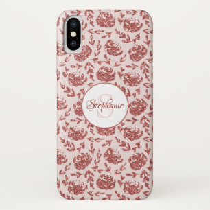 Rose Gold Glitter Floral Monogram iPhone X Case