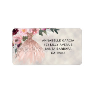 Rose Gold Glitter Floral Quinceañera  Label