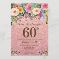 Rose Gold Glitter Floral Surprise 60th Birthday