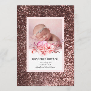 Rose Gold Glitter Floral Sweet Baby Girl Birth Announcement