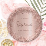 Rose Gold Glitter Foil 30th Birthday Monogram Paper Plate<br><div class="desc">Elegant Modern Sparkle Rose gold glitter metallic Personalised Monogram Name 30th (or ANY AGE) Birthday Party Paper Plates. This Girly Adult feminine THIRTIETH Birhday party plates featuring a Monogram Name in a stylish handwritten calligraphy script and date and age on blush pink or rose gold faux brushed metallic foil look...</div>