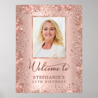 Rose Gold Glitter Foil 55th Birthday Photo Welcome