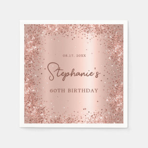 Rose Gold Glitter Foil 60th Birthday Monogram Napkin