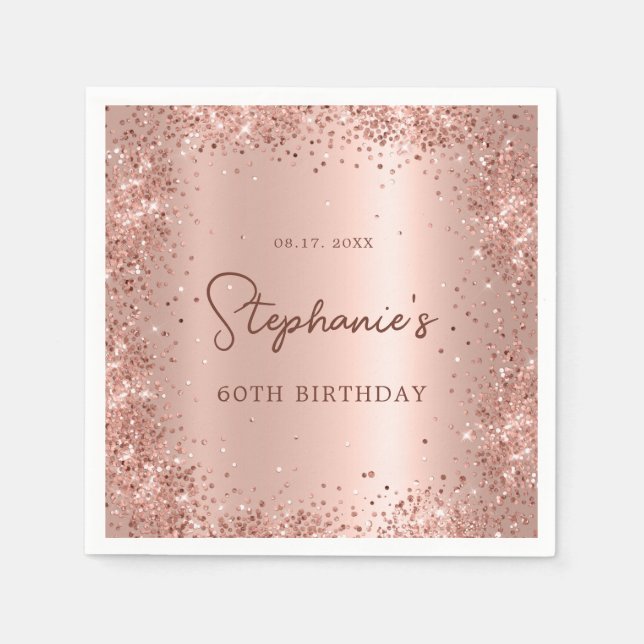 Rose Gold Glitter Foil 60th Birthday Monogram Napkin (Front)