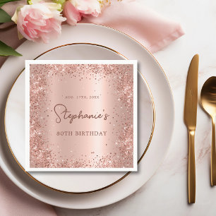 Rose Gold Glitter Foil 80th Birthday Monogram Napkin