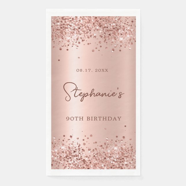 Rose Gold Glitter Foil 90th Birthday Monogram Napkin (Front)