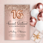 Rose Gold Glitter Foil Balloon Sweet 16th Birthday Invitation<br><div class="desc">Make your Sweet Sixteen truly special with this glamourous Rose Gold Balloon 16th Birthday Invitation. Featuring trendy rose gold foil number balloons, sophisticated calligraphy, and a dazzling glitter border, this design shines against a luxurious blush pink metallic foil background. A perfect blend of elegance and modern charm, this invitation sets...</div>