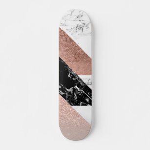 rose gold glitter foil black white marble triangle skateboard