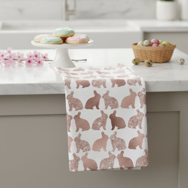Rose Gold Glitter Foil Bunny Easter Spring Tea Towel (Creator Uploaded)